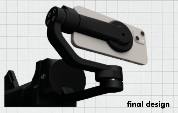 alta arm final rendered design with dji-style black finish holding a phone